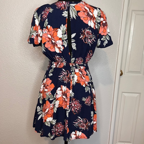 Lulus Botanic of Time Blue Floral Print Tie-Front Skater Dress Size Small - Picture 6 of 13